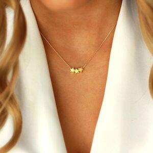 Three Star Pendant Silver Necklace Chain Jewelry Gift Tiny Star Necklace Women